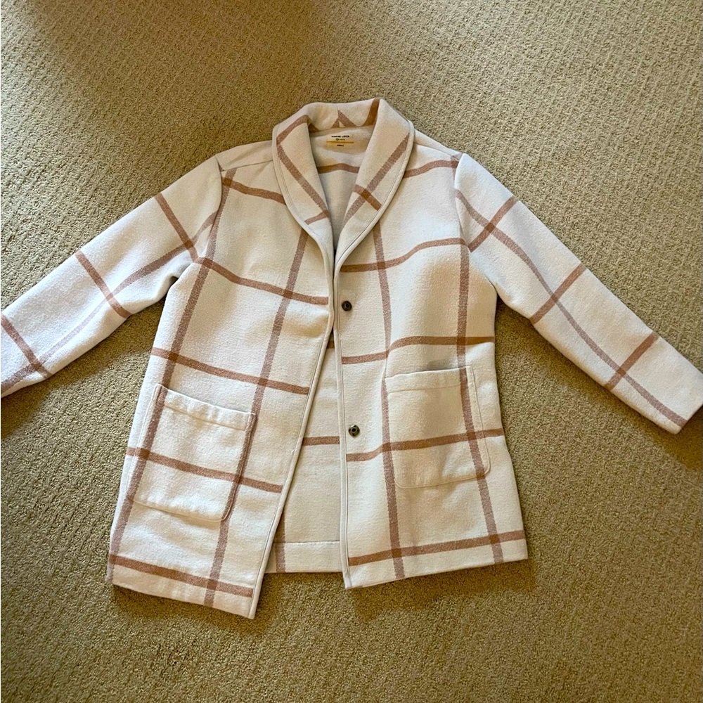 Marine Layer Cream Jacket with Tan Windowpane Plaid